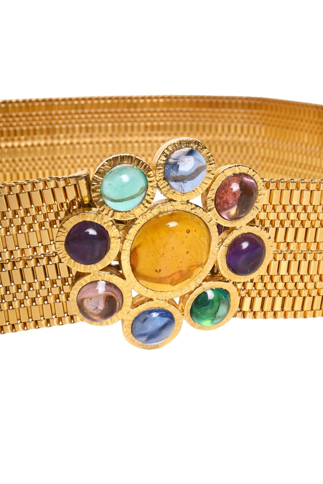 Chanel 1996 Gripoix Rhinestone Byzantine Flower Metal Belt