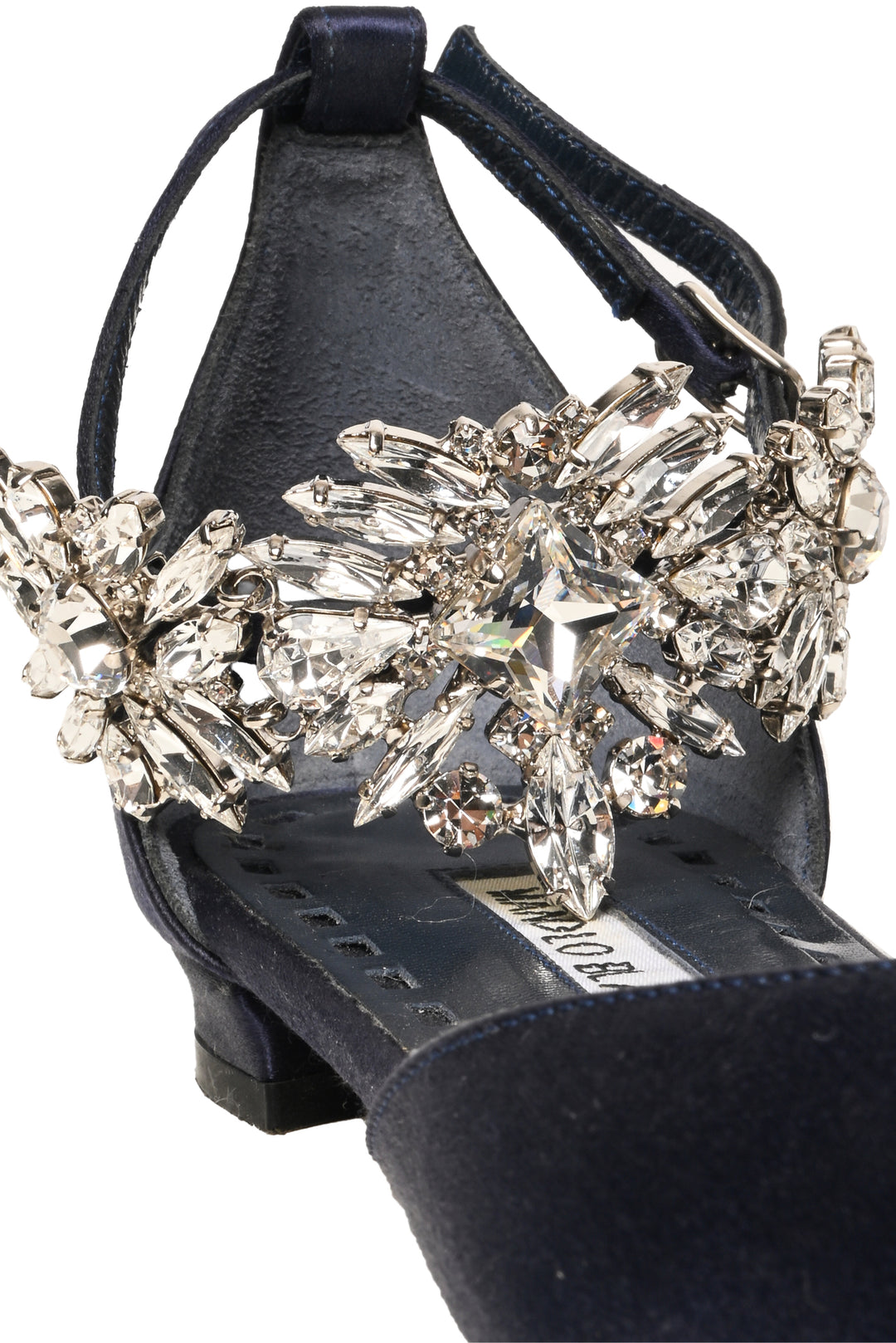 Manolo Blahnik Size 34 Crystal Embellished Sicaria Ankle Strap Ballet Flats