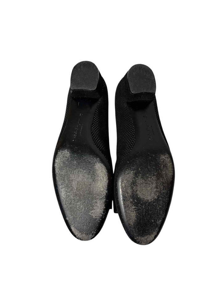 Ferragamo Size 8.5 Vara Bow Metallic Gold Dot Suede Pumps