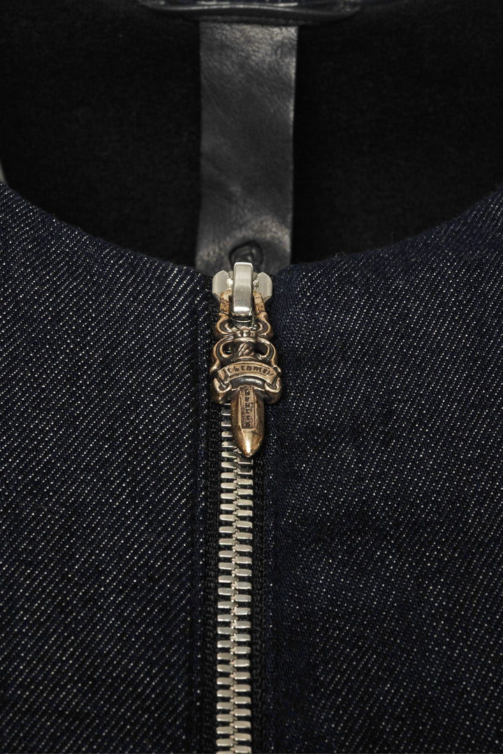 Chrome Hearts Size M Cashmere-Lined Zip Front Denim Jacket