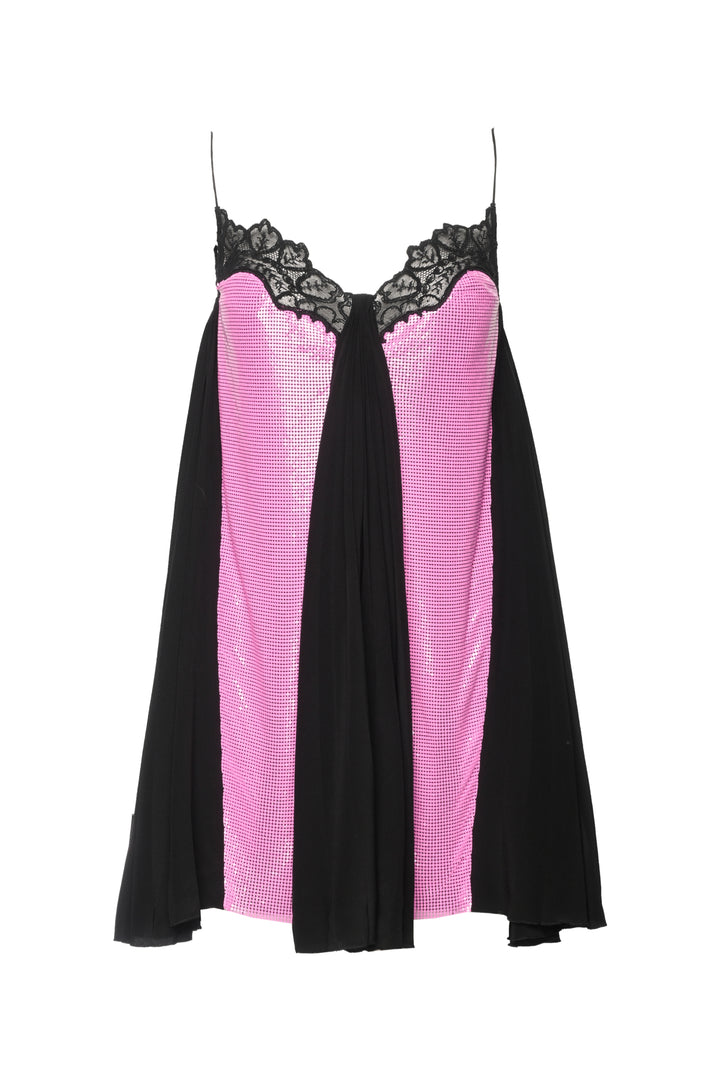 Versace Size 4 2016 Resort Lace Trim Chain Mail PLeated Mini Dress