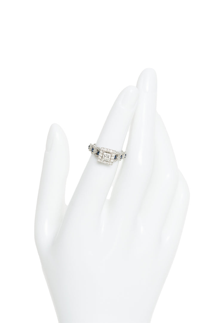 Vera Wang Size 4 14K White Gold, Diamond and Sapphire Ring