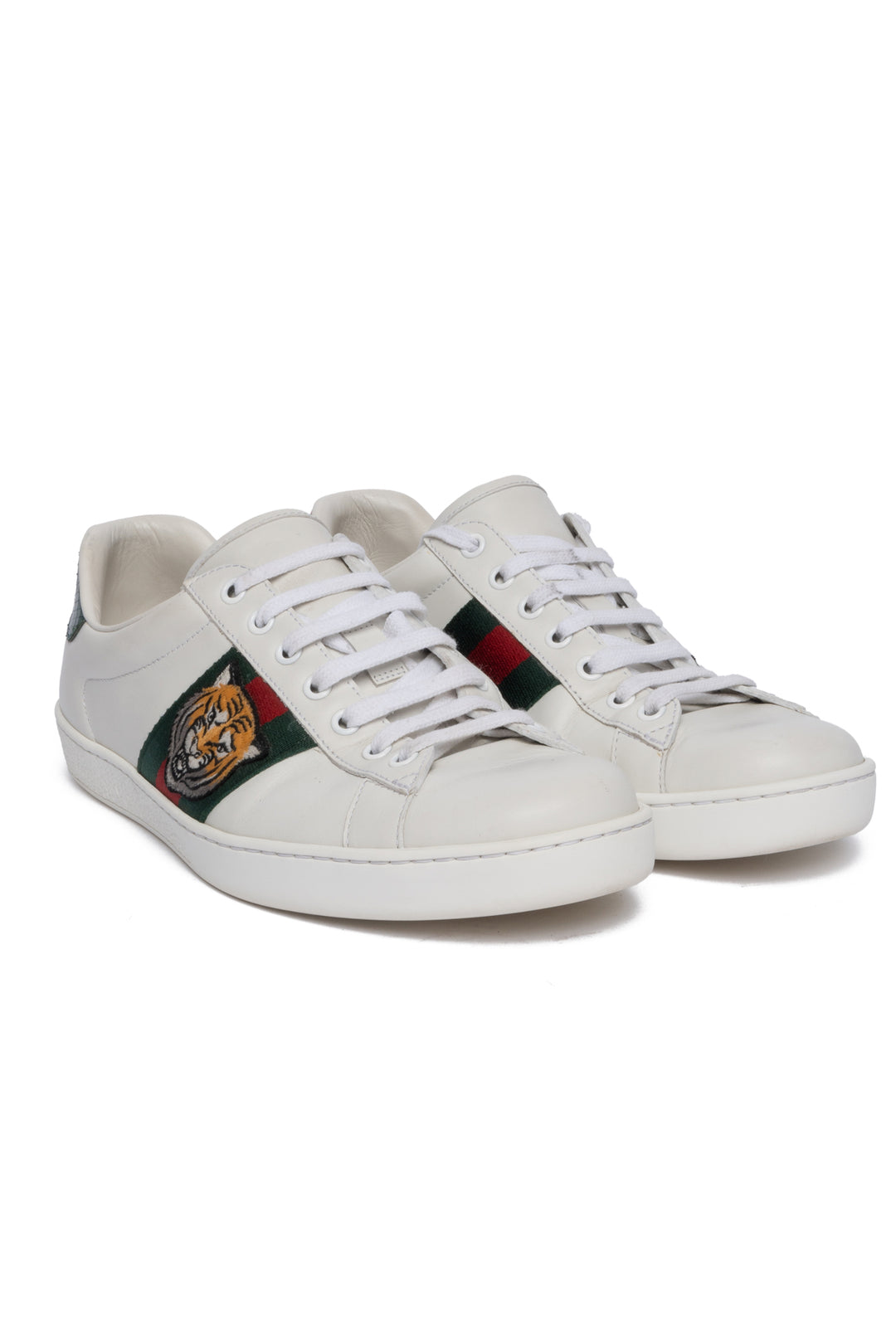 Gucci Size 8 Leather Ace Tiger Embroidered Sneakers