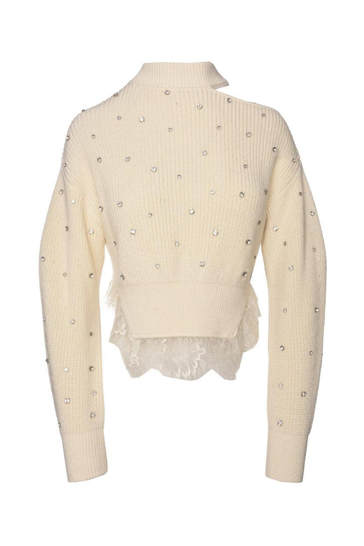 Self Portrait Size S Crystal Embellished Ivory Knit Sweater