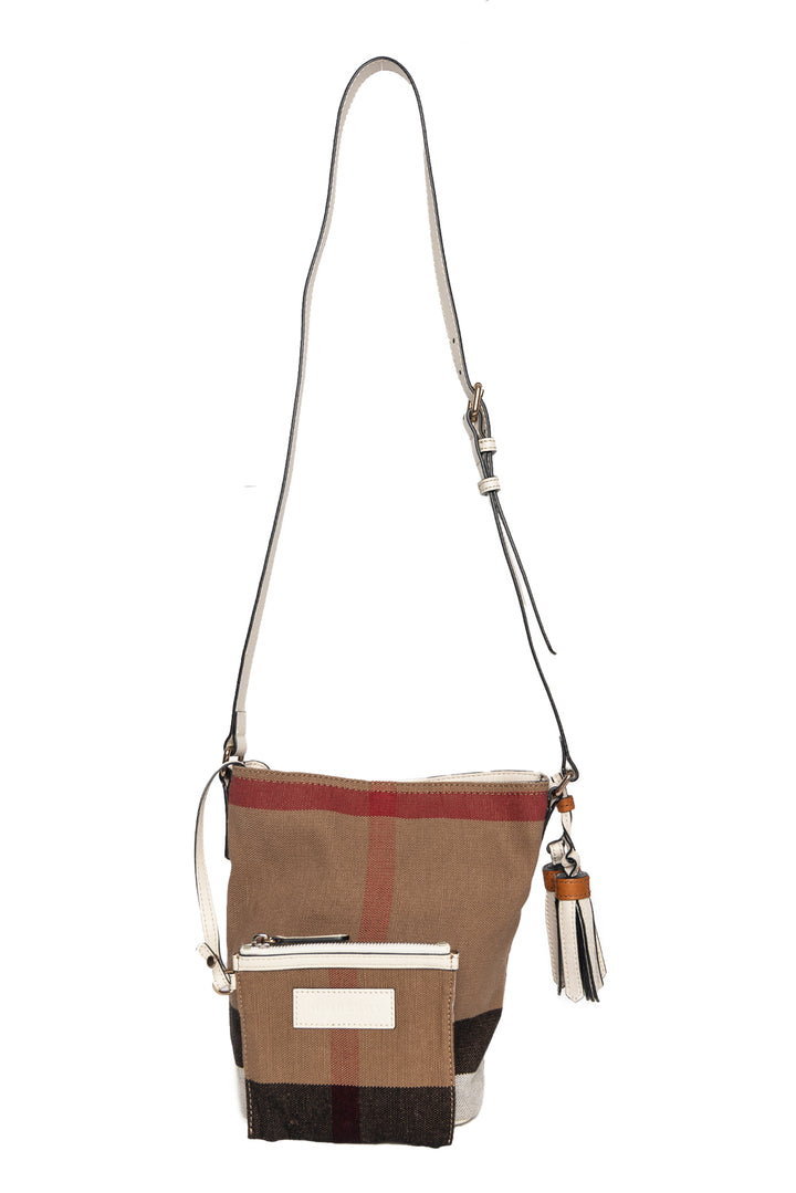 Burberry Canvas Novacheck Mini Ashby Bucket Bag Crossbody