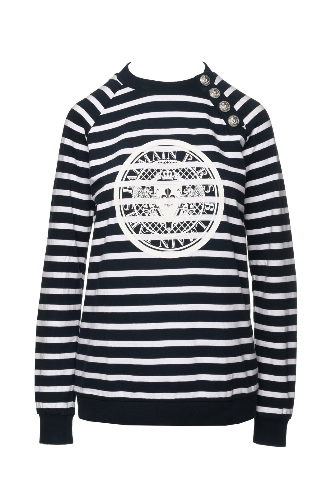 Balmain Size 42 Striped Logo Lgslv Tops