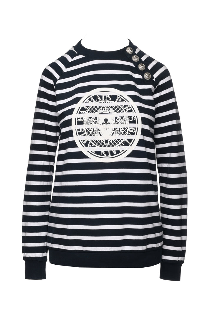 Balmain Size 42 Striped Logo Lgslv Tops