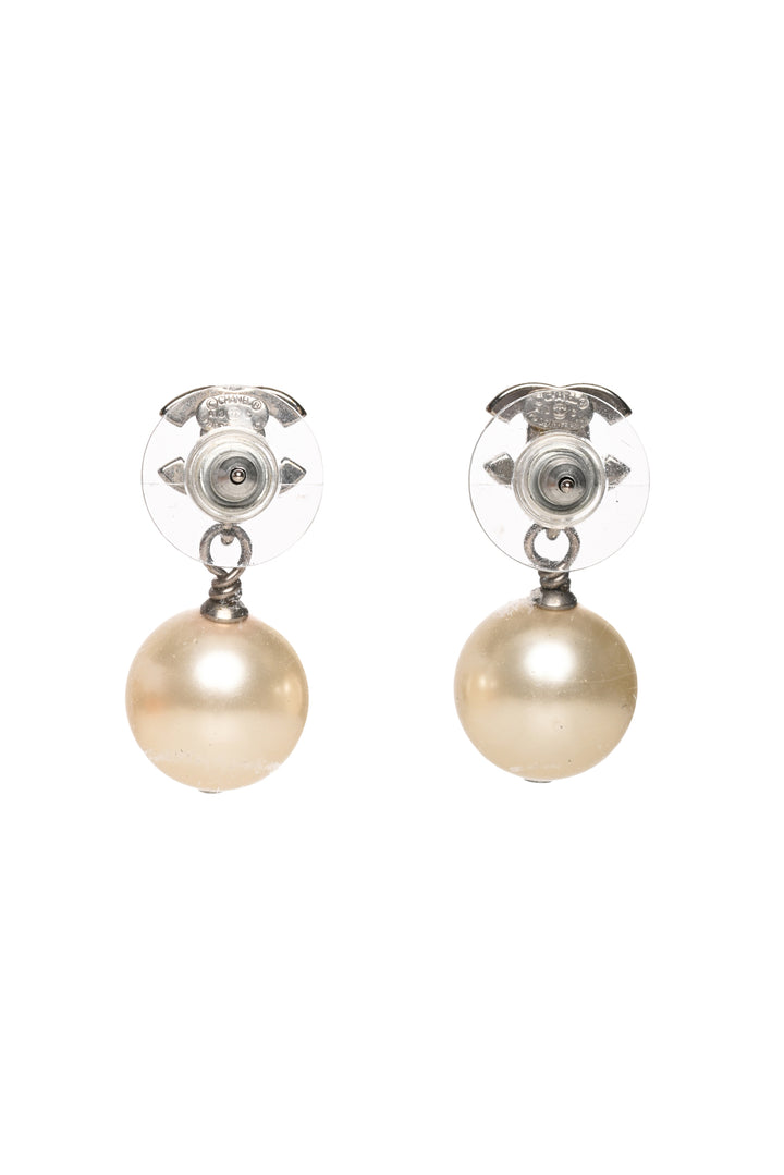 Chanel 2013 Faux Pearl Crystal CC Drop Earrings