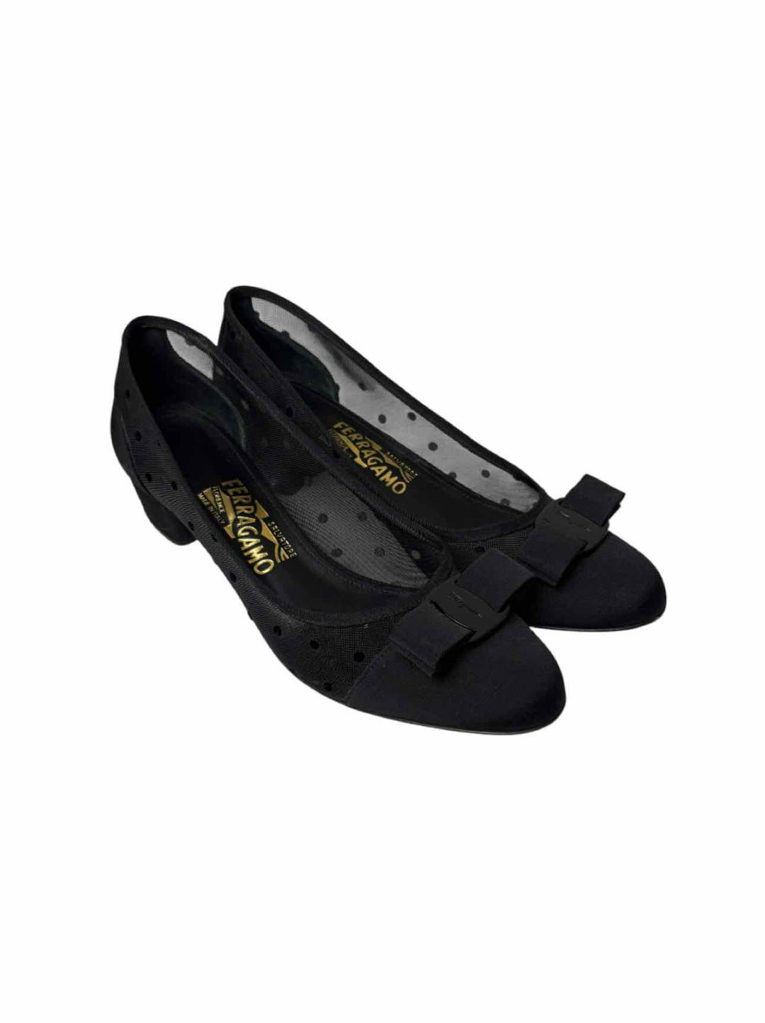 Ferragamo Size 8.5 Vara Bow Dots Mesh Fabric Pumps