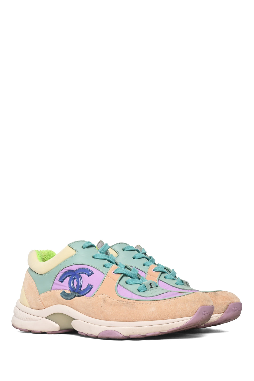Chanel Size 39 Nylon, Leather & Suede Colorblock CC Sneaker