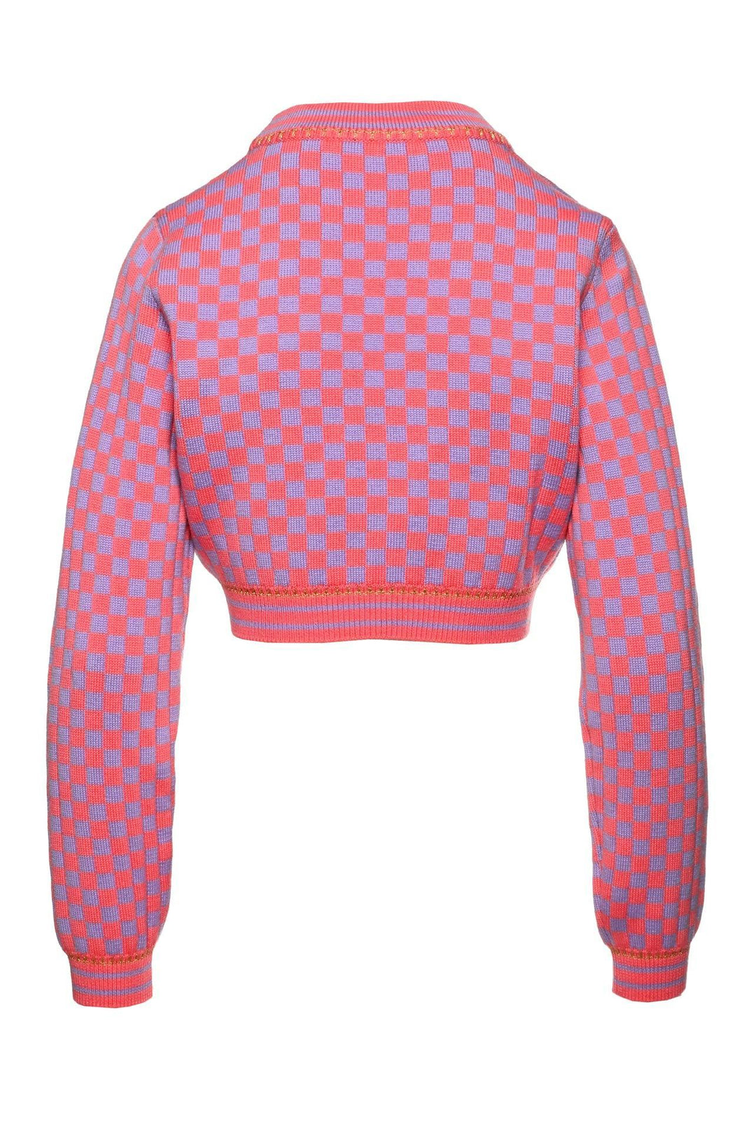 Versace Size 40 Checkerboard Cropped Cardigan