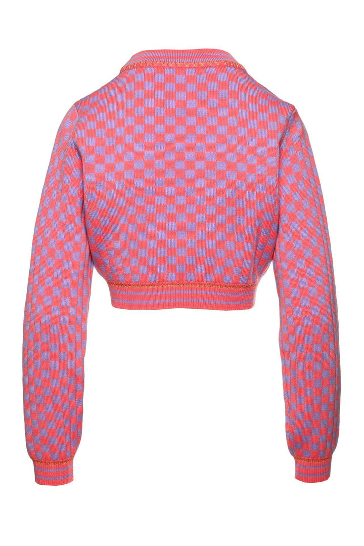 Versace Size 40 Checkerboard Cropped Cardigan