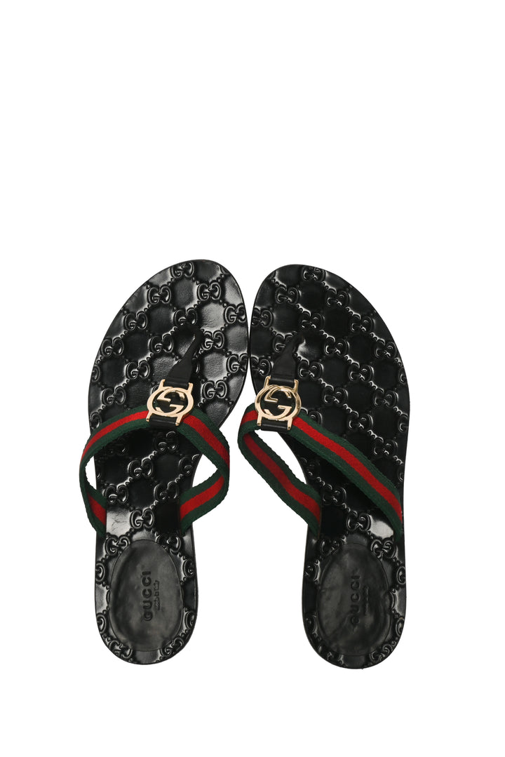Gucci Size 39 GG Embossed Leather & Web Thong Sandals