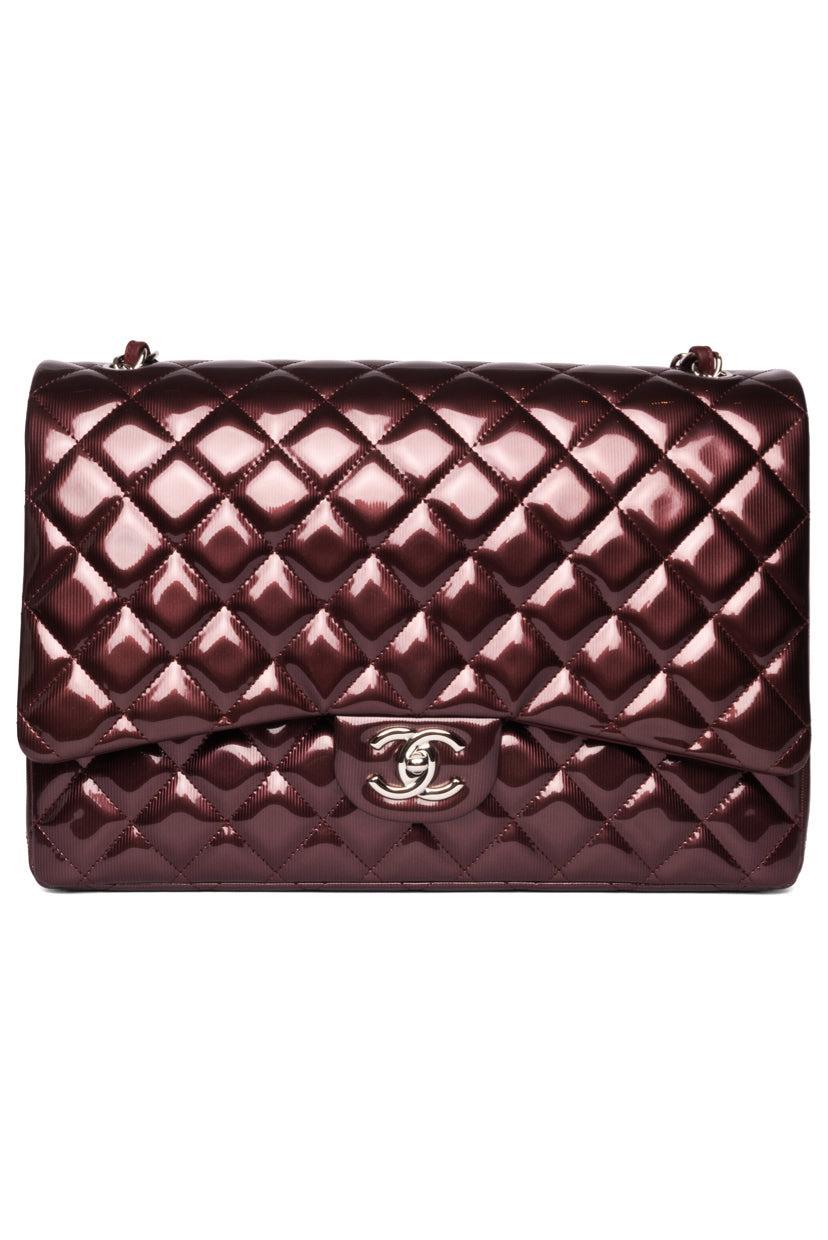 Chanel 2012 Striated Metallic Patent Leather Double Flap Maxi Shoulder Bag