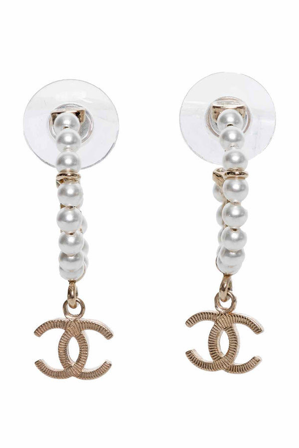 Chanel Faux Pearl Hoop Earrings