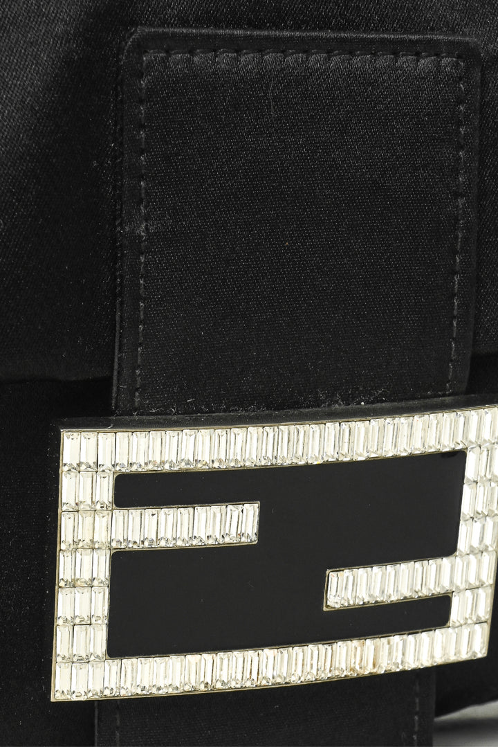 Fendi Crystal Embellished Satin Baguette Shoulder Bag