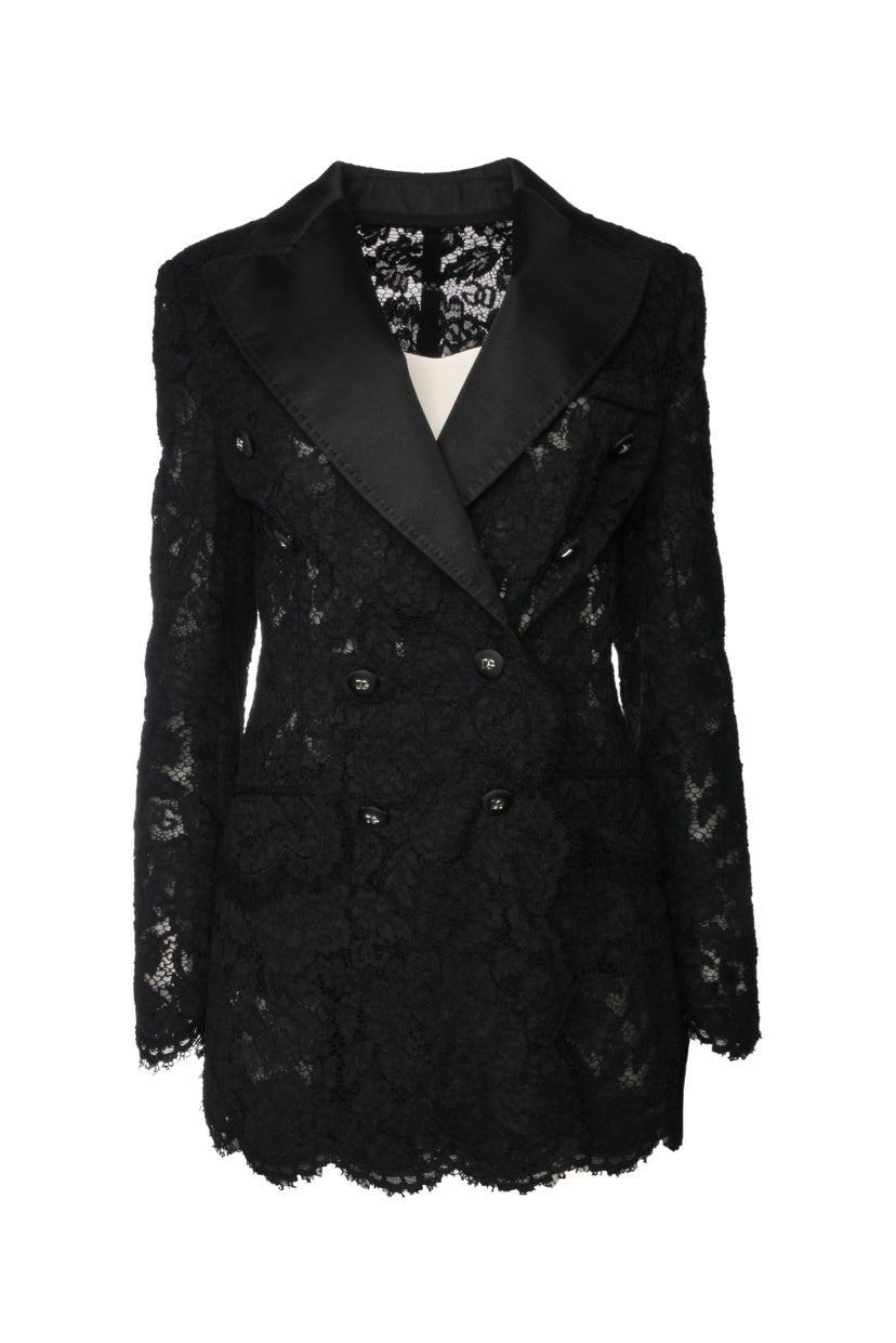 Dolce & Gabbana Size 42 Branded Stretch Lace Turlington Blazer