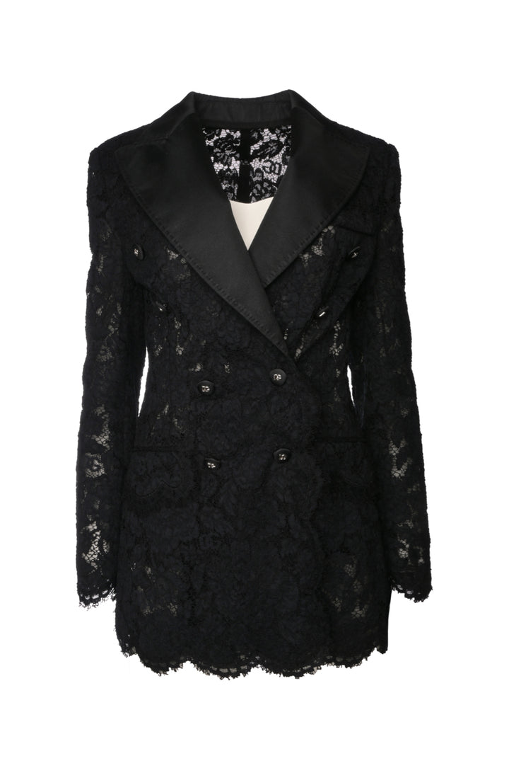 Dolce & Gabbana Size 42 Branded Stretch Lace Turlington Blazer