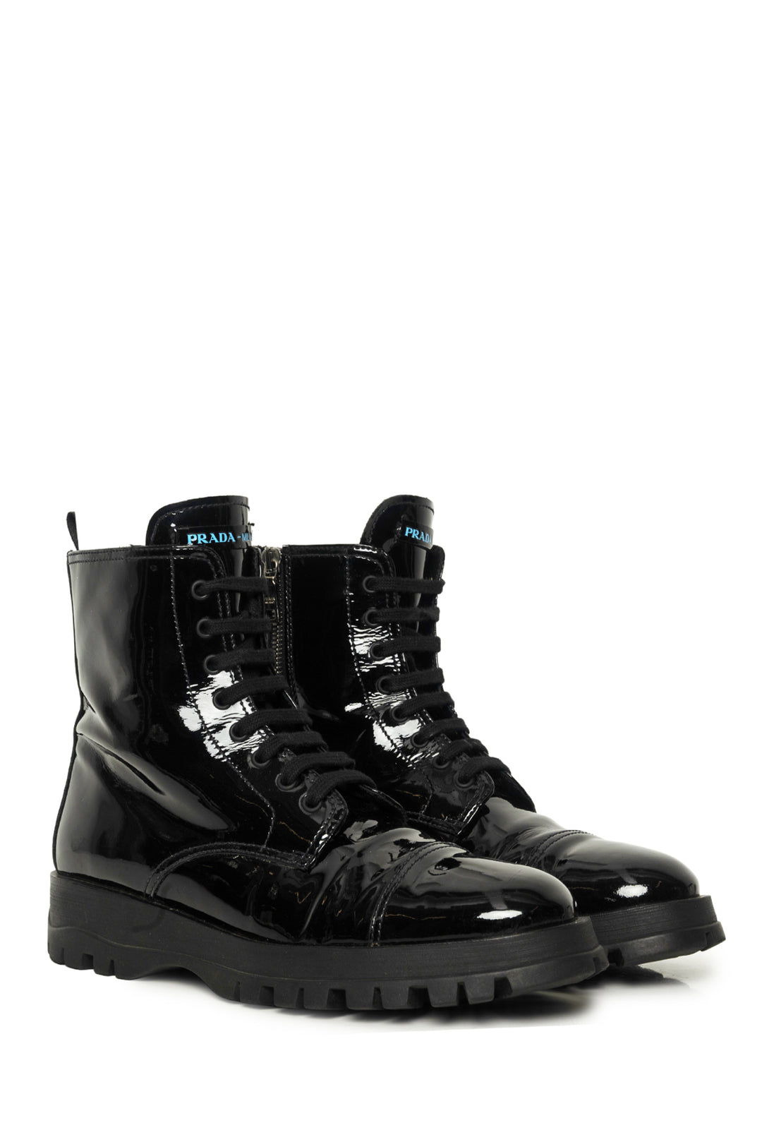 Prada Size 39 Calzature Donna Patent Leather Combat Boots