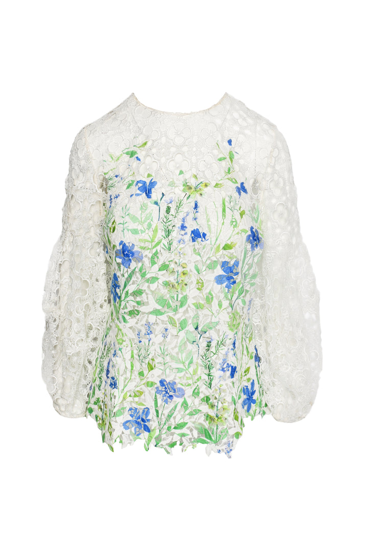 Oscar De La Renta Size 10 Floral Lace Sheer Tops