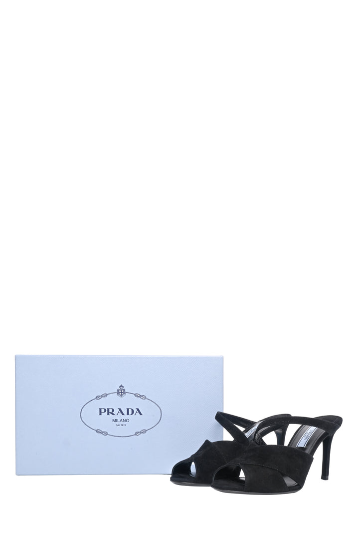 Prada Size 36.5 Suede Mules Sandals