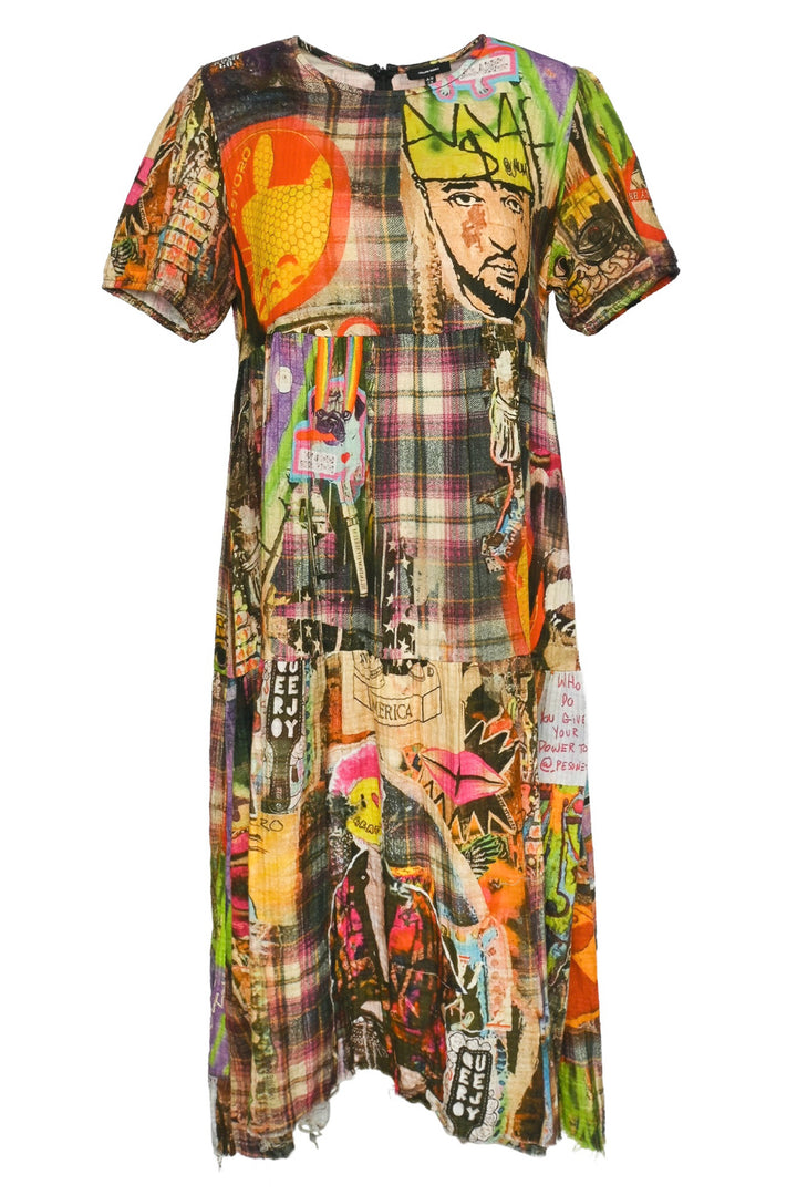 R13 Size S Graffiti Plaid Relaxed Midi Dress