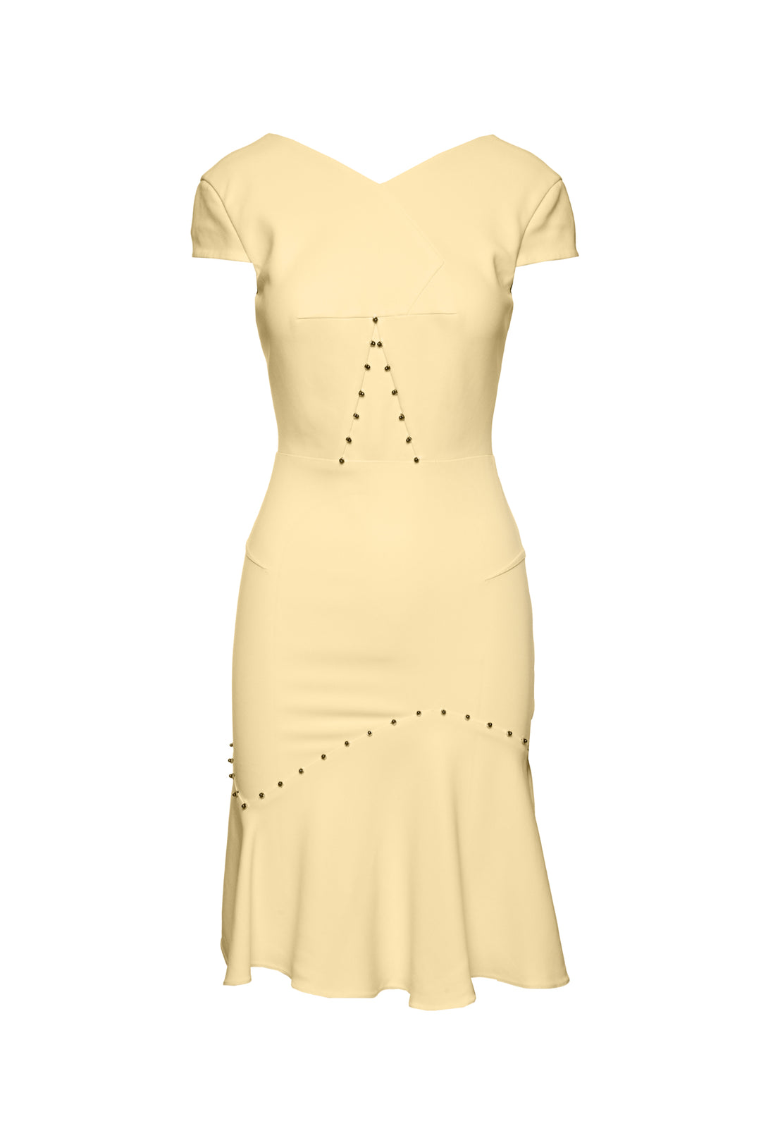 Roland Mouret Size 6 Embellished Butter Yellow Crepe Cap Sleeve Dress