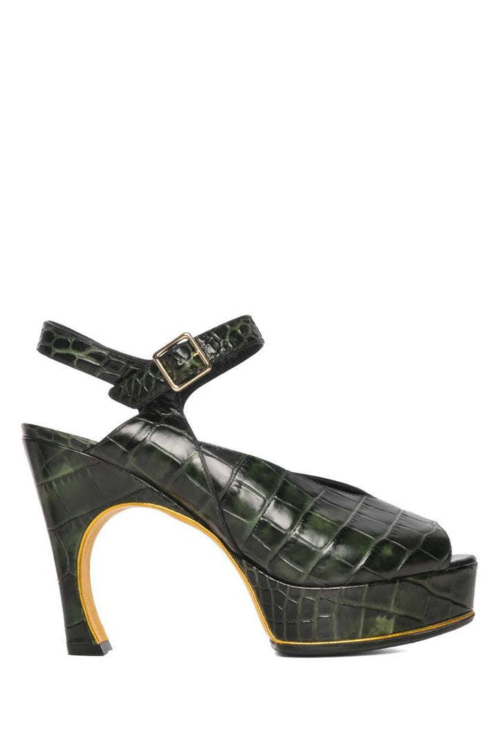 Dries Van Noten Size 40 Croc Embossed Leather Peep Toe Sandals