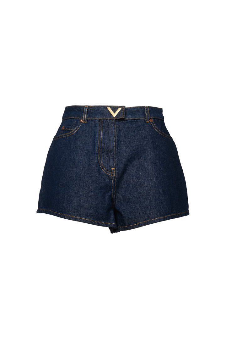Valentino Size 26 V Buckle Denim Shorts