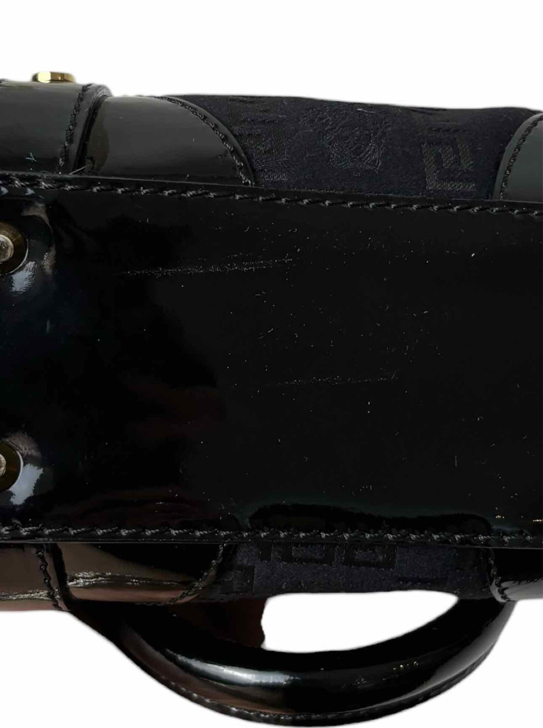 Versace Printed Fabric Patent Trim Crossbody Purse