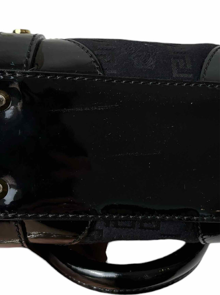 Versace Printed Fabric Patent Trim Crossbody Purse