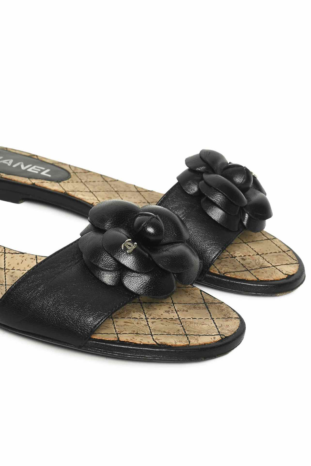 Chanel Size 36.5 Camellia Leather Sandals
