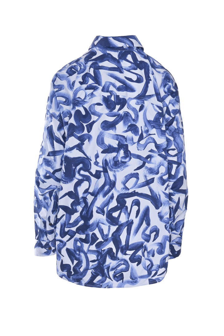 Dries Van Noten Heris Paint Brush Abstract Button Down Blouse