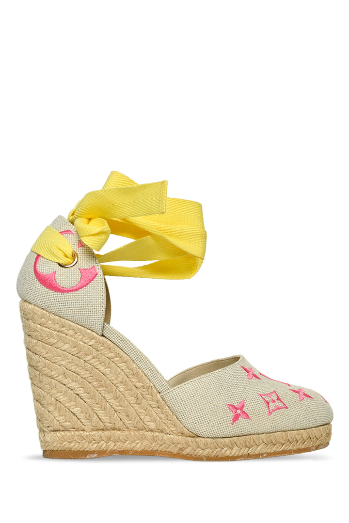 Louis Vuitton Size 38 Canvas Monogram Starboard Wedge Espadrilles