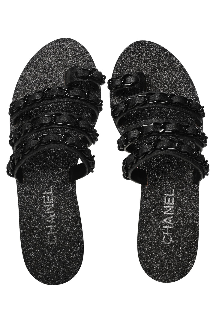 Chanel Size 37 Glitter Braided Chain Sandals