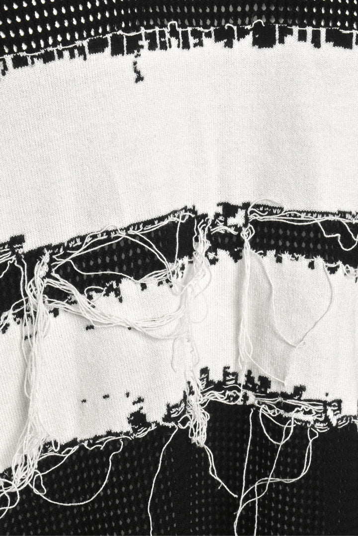Y3 Size 2X Graphic Knit Distressed Crew Sweater