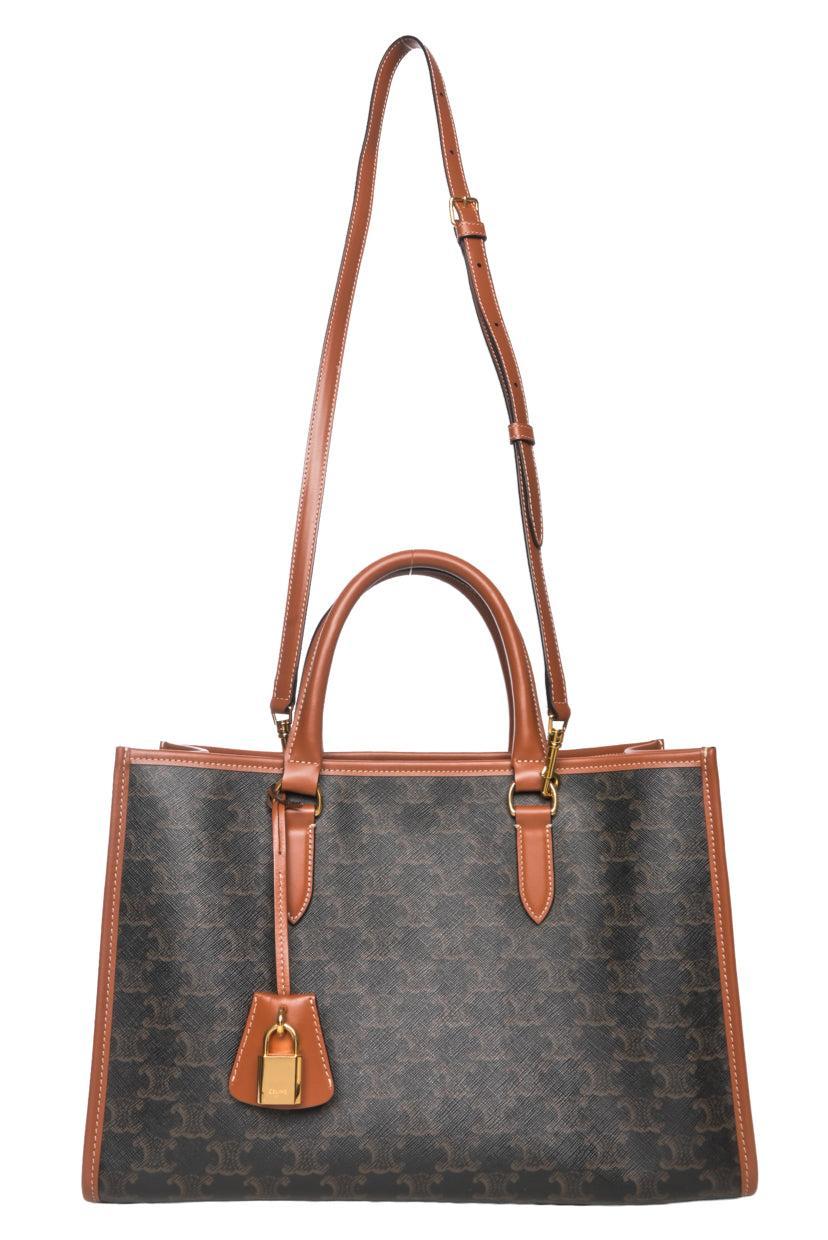 Celine 2022 Triomphe Canvas Calfskin Mini Horizontal Cabas Tote