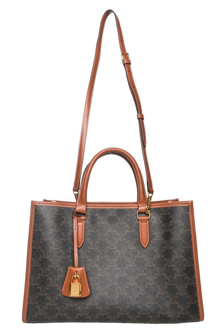 Celine 2022 Triomphe Canvas Calfskin Mini Horizontal Cabas Tote