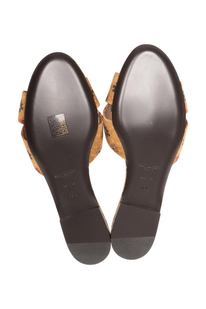 Saint Laurent Size 38.5 Bianca Floral Print Knotted Suede Slide Sandals