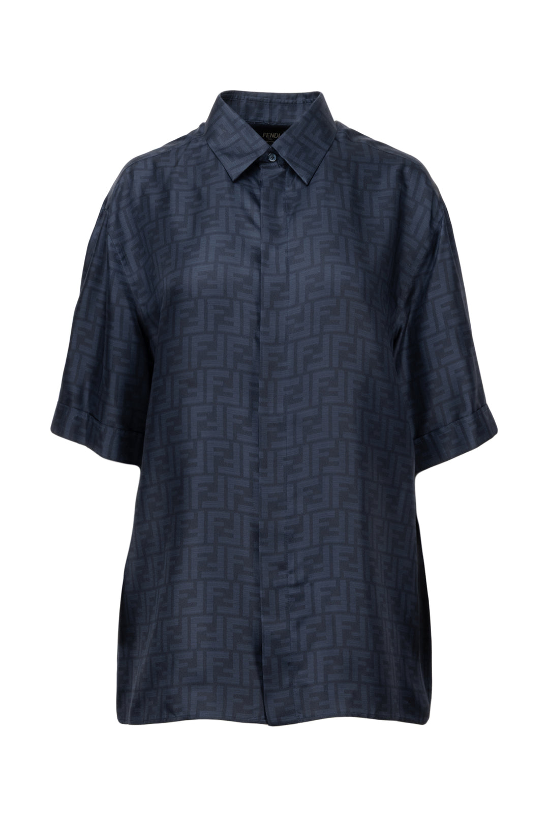 Fendi Size 39 Men's FF Motif Silk Shirt Short Sleeve