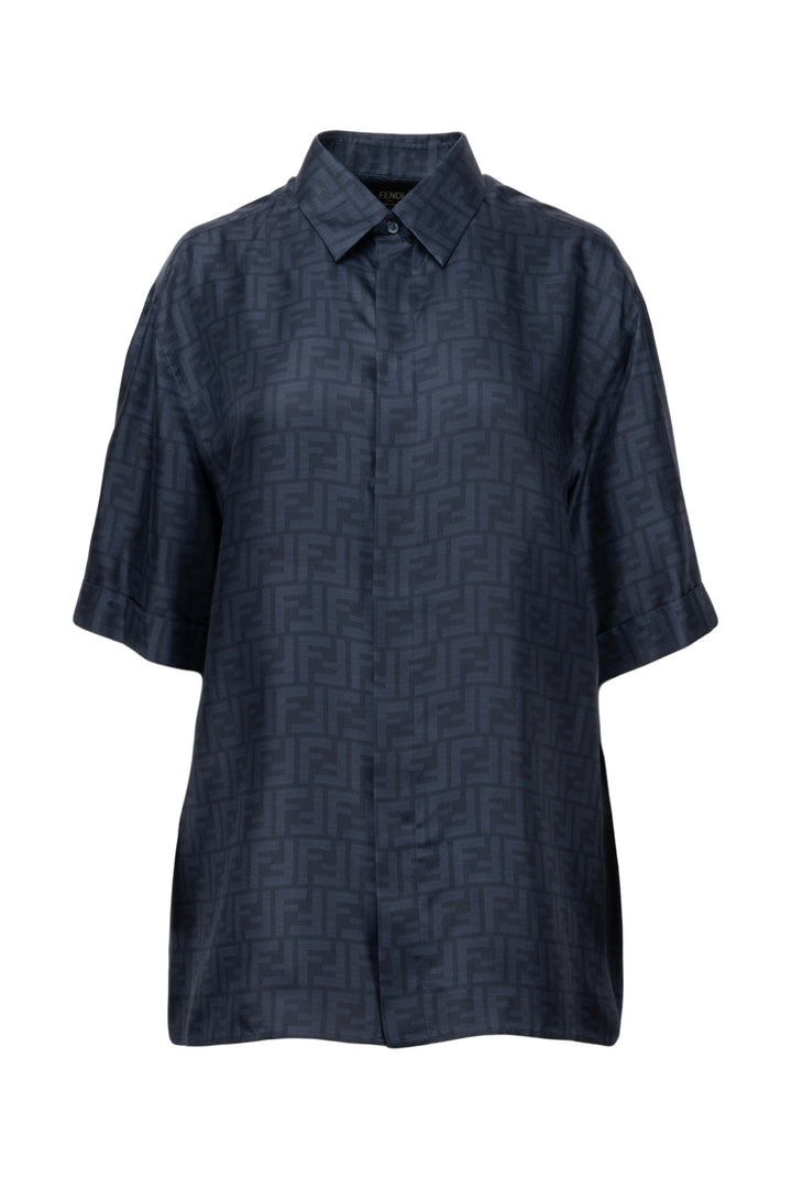 Fendi Size 39 Men's FF Motif Silk Shirt Short Sleeve