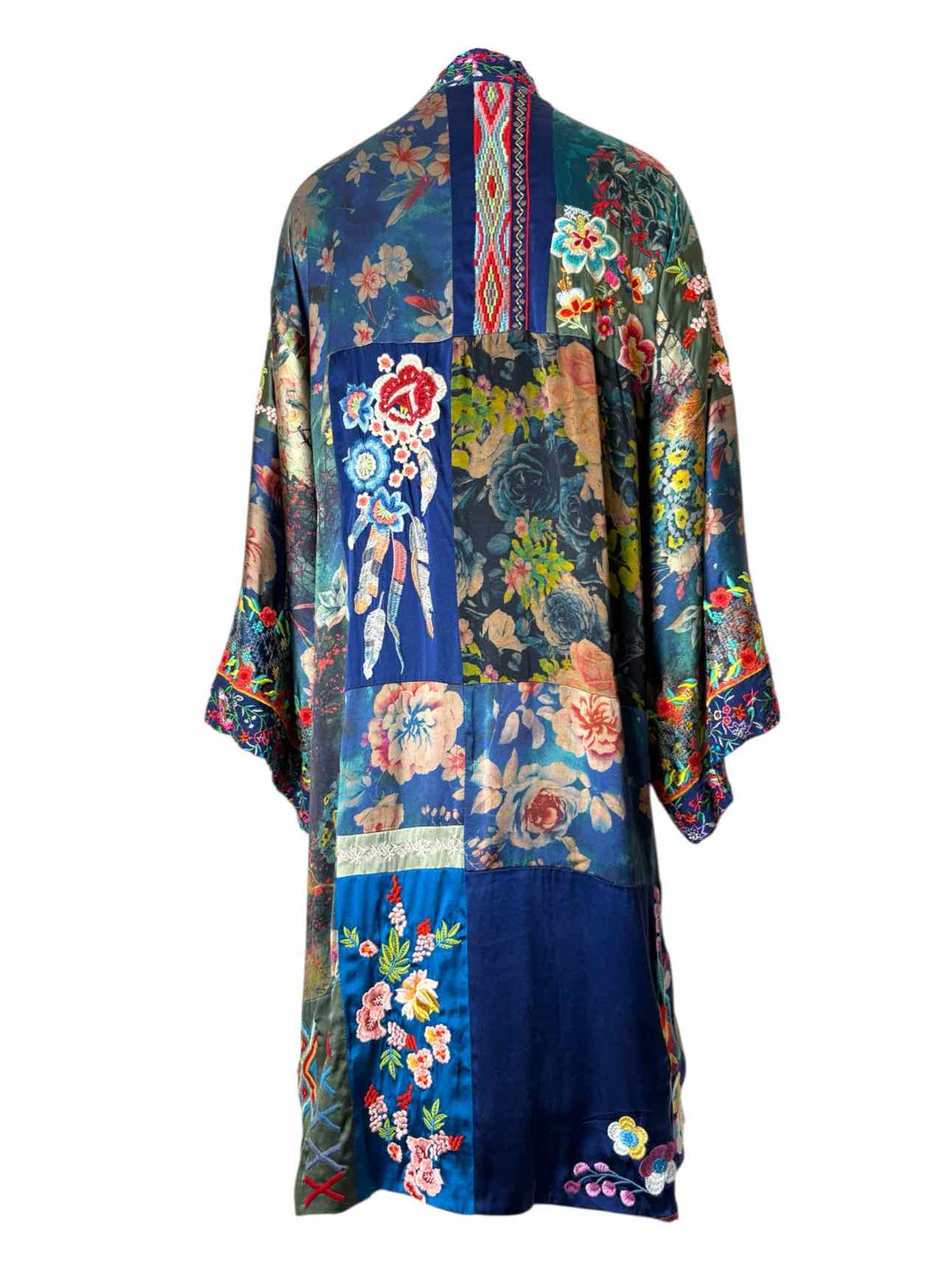 Johnny Was Size L Floral Embroidered Silk Patchwork Kimono