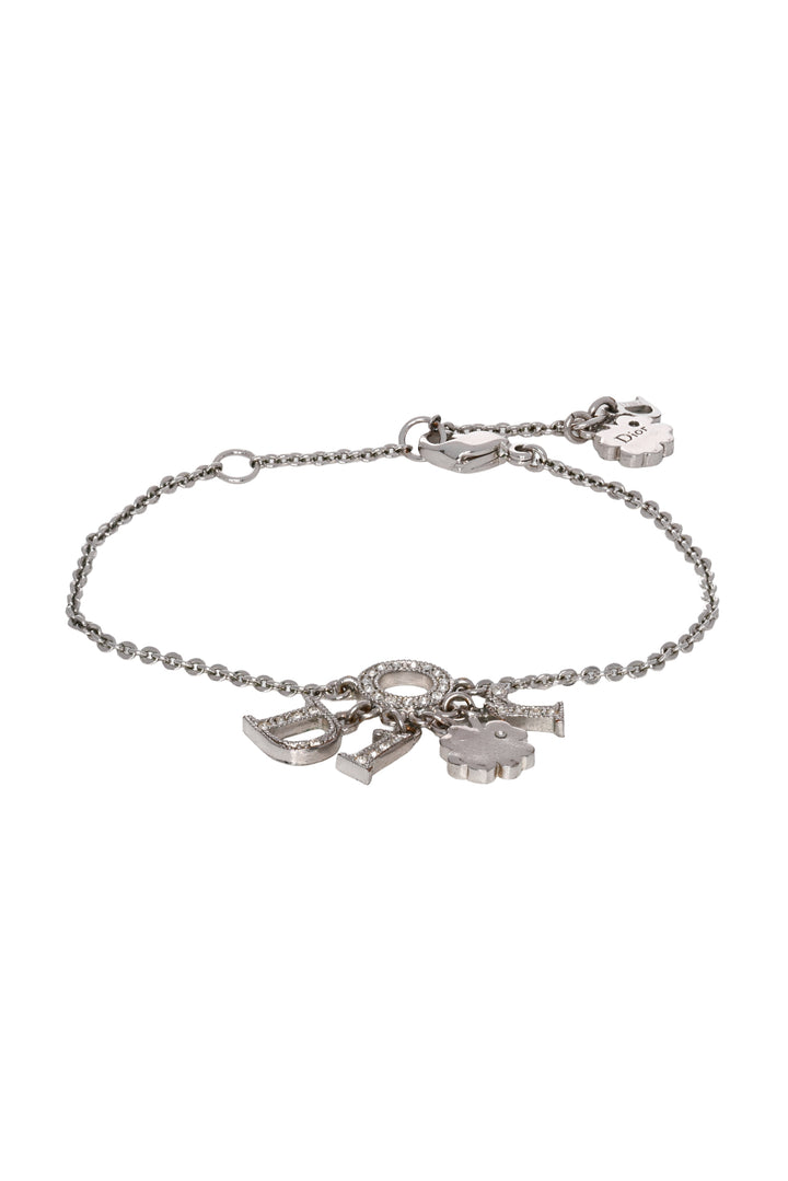 Dior Crystal Clover Logo Charm Bracelet
