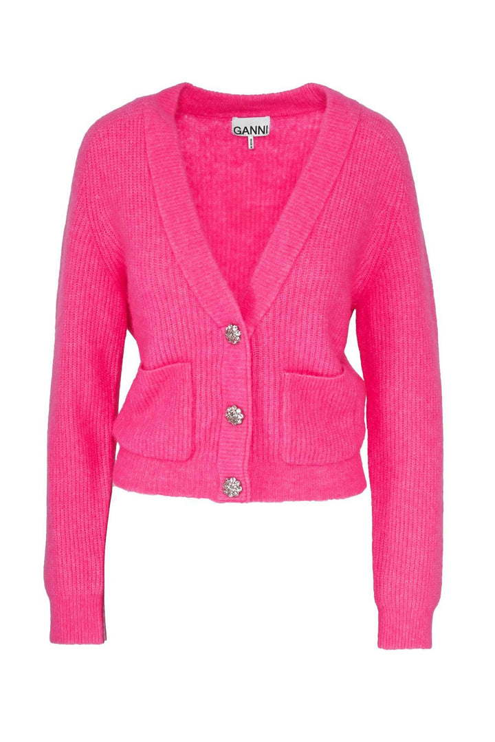 Ganni Size S Alpaca Wool Blend Crystal Button Cardigan
