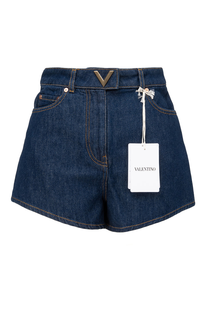 Valentino Size 24 V Buckle Denim Shorts