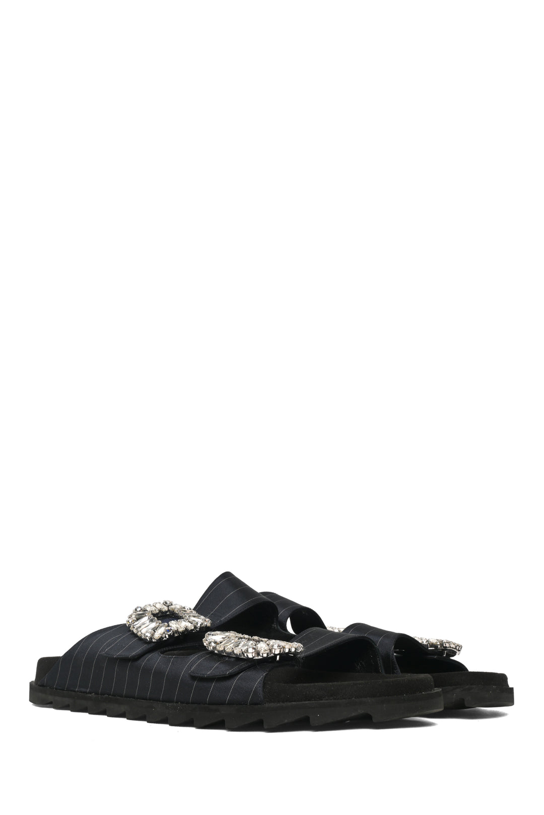 Roger Vivier Size 40 Slidy Viv Pinstriped Sandals
