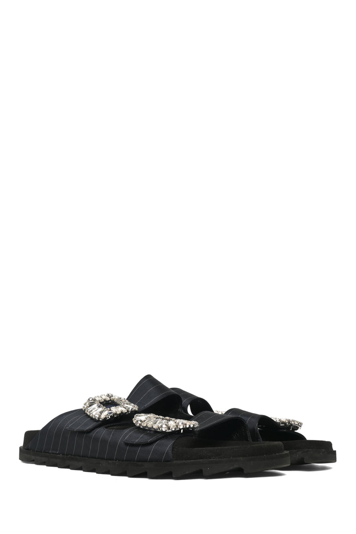 Roger Vivier Size 40 Slidy Viv Pinstriped Sandals