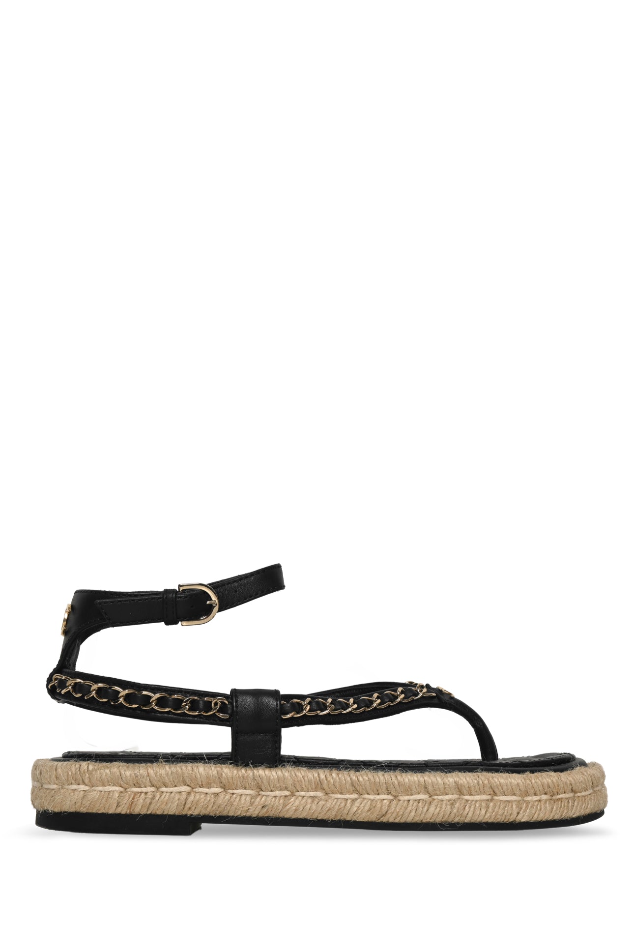 Chanel Size 36 Lambskin Chain CC Thong Espadrille Sandals