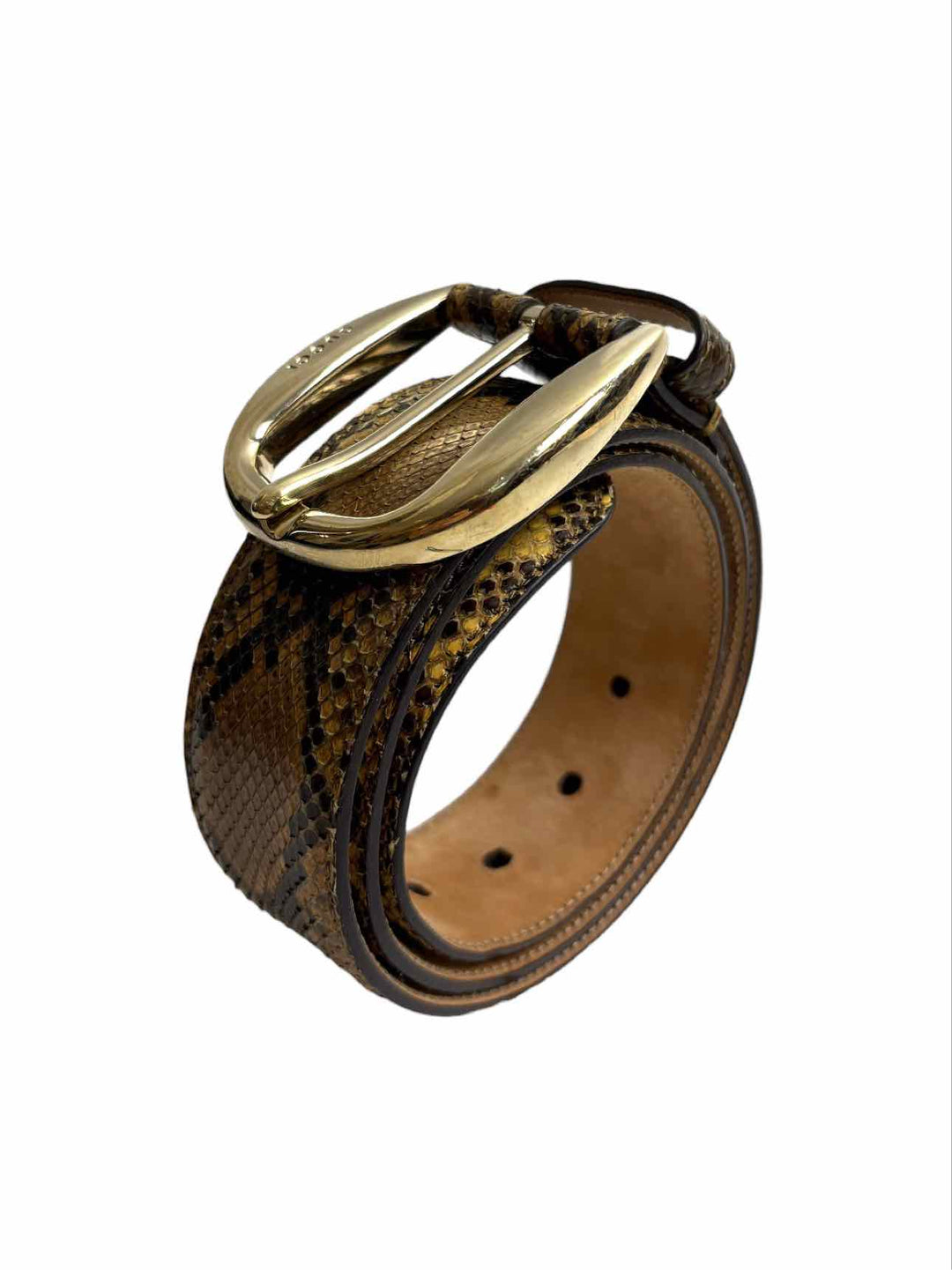 Gucci Size 34 Snakeskin Leather Logo Buckle Belt