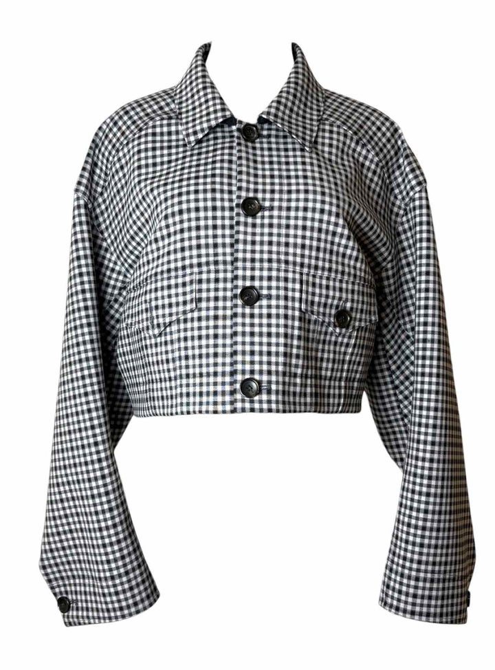 Tibi Size M Check Wool Blend Cropped Jacket